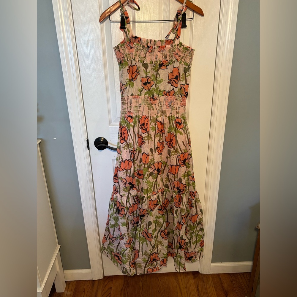 Tory Burch Maxi Dress in Pink Poppies Bloom Print 100% Cotton - Picture 3 of 6